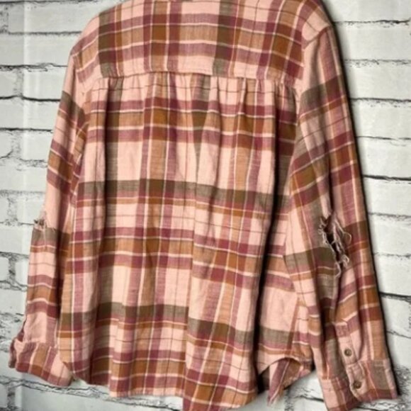 Plaid Pink and Brown Women's Jersey Top - Picture 2 of 2